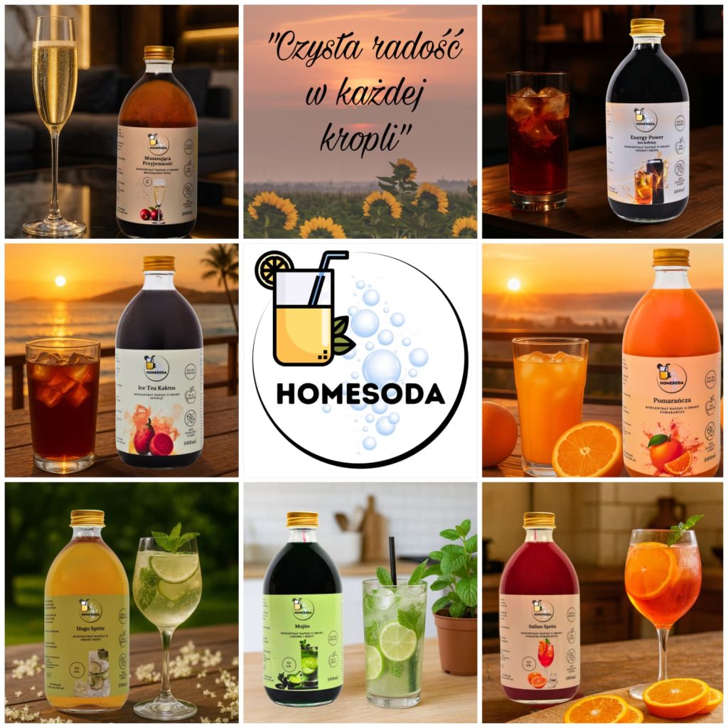 Duża butelka koncentratu "Ice Tea Kaktus" z czarną pompką dozującą. Obok szklanka z napojem ze słomką oraz kaktusy i owoce opuncji w tle.